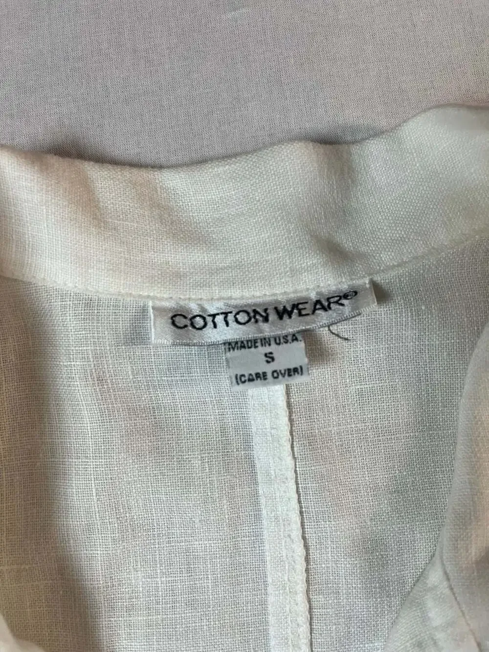Cotton Wear White Linen Button Up Jacket Size S Vintage Made in USA